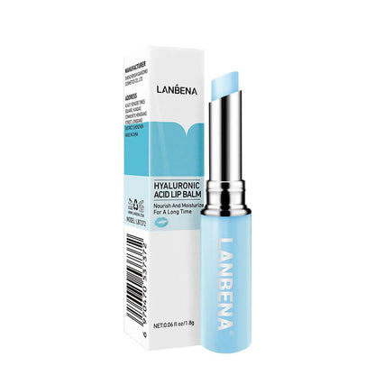 Bálsamo labial Lanbena com ácido hialurônico para hidratação profunda.